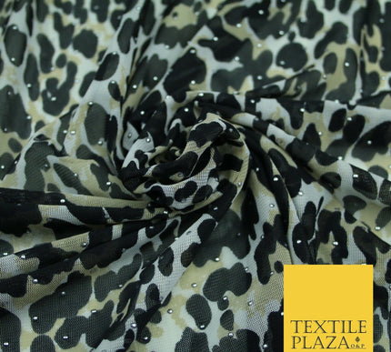 4 Way Stretch Cheetah Print Metallic Dot Jersey Power Net Mesh Dress Fabric 2420
