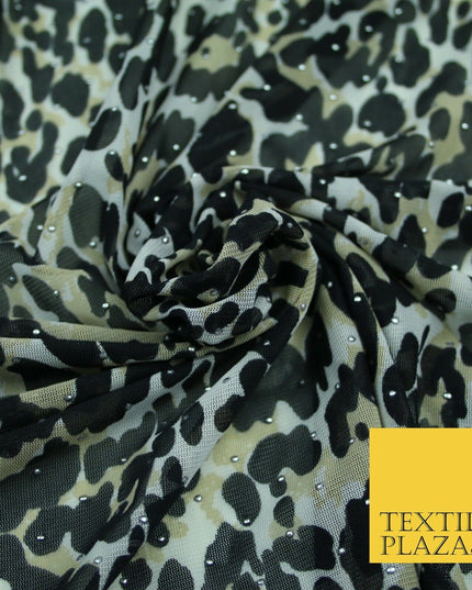 4 Way Stretch Cheetah Print Metallic Dot Jersey Power Net Mesh Dress Fabric 2420