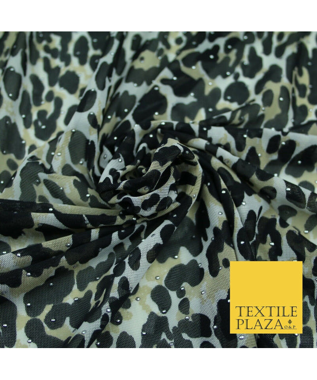 4 Way Stretch Cheetah Print Metallic Dot Jersey Power Net Mesh Dress Fabric 2420