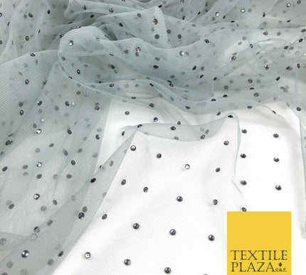 STORM GREY Diamonte Multi Stone Mesh Net Fabric Bridal Sheer Craft Dress 1442