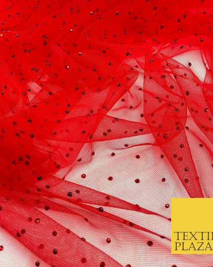 RED Diamonte Multi Stone Mesh Net Fabric Bridal Sheer Craft Dress 1443