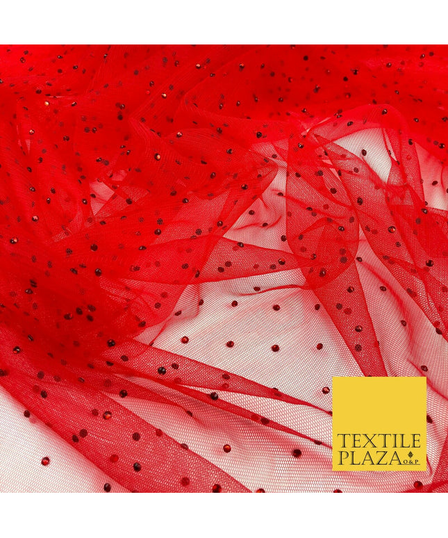 RED Diamonte Multi Stone Mesh Net Fabric Bridal Sheer Craft Dress 1443