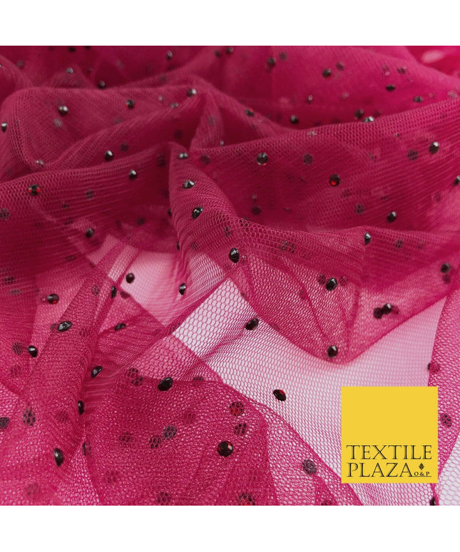 DEEP CHERRY Diamonte Multi Stone Mesh Net Fabric Bridal Sheer Craft Dress 1439