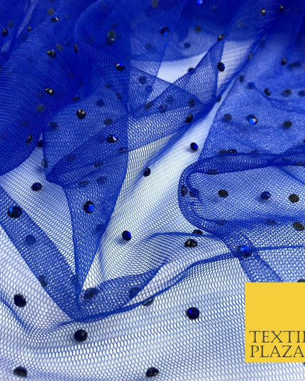 ROYAL BLUE Diamonte Multi Stone Mesh Net Fabric Bridal Sheer Craft Dress 1440