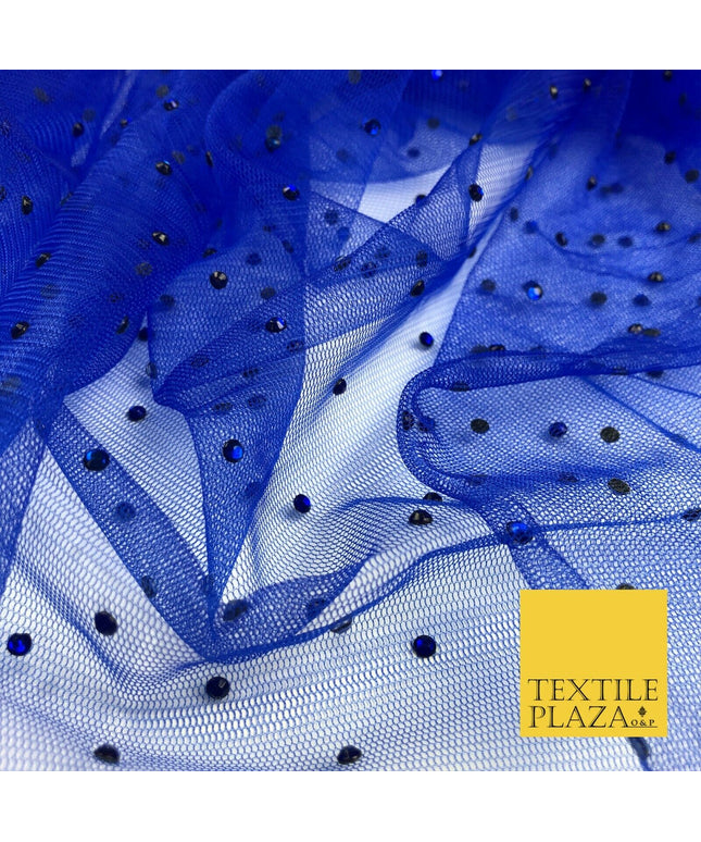 ROYAL BLUE Diamonte Multi Stone Mesh Net Fabric Bridal Sheer Craft Dress 1440