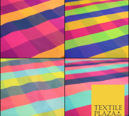 High Quality Bright Vibrant 4 Colour Check Faux Taffeta India Silk Dress Fabric