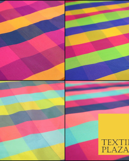 High Quality Bright Vibrant 4 Colour Check Faux Taffeta India Silk Dress Fabric