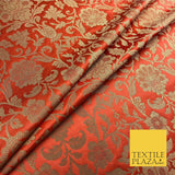 Luxury Rust Orange Indian Ornamental Brocade Banarsi Metallic Faux Silk - LC414