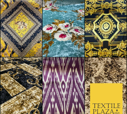 Floral Grand Batik Block Luxury Damask Printed Soft Stretch Velvet Dress Fabric