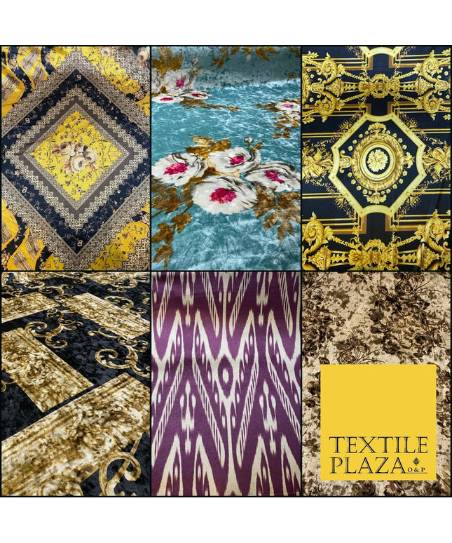 Floral Grand Batik Block Luxury Damask Printed Soft Stretch Velvet Dress Fabric