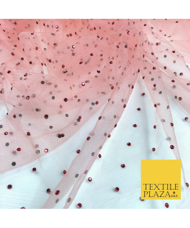 LIGHT SALMON PINK Diamonte Multi Stone MeshNet Fabric BridalSheer CraftDress1441