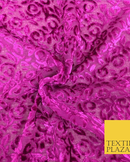 Pink Velvet Devore Floral Burnout Fabric Material - 45" - More Colours - PE158