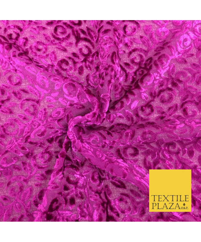 Pink Velvet Devore Floral Burnout Fabric Material - 45" - More Colours - PE158