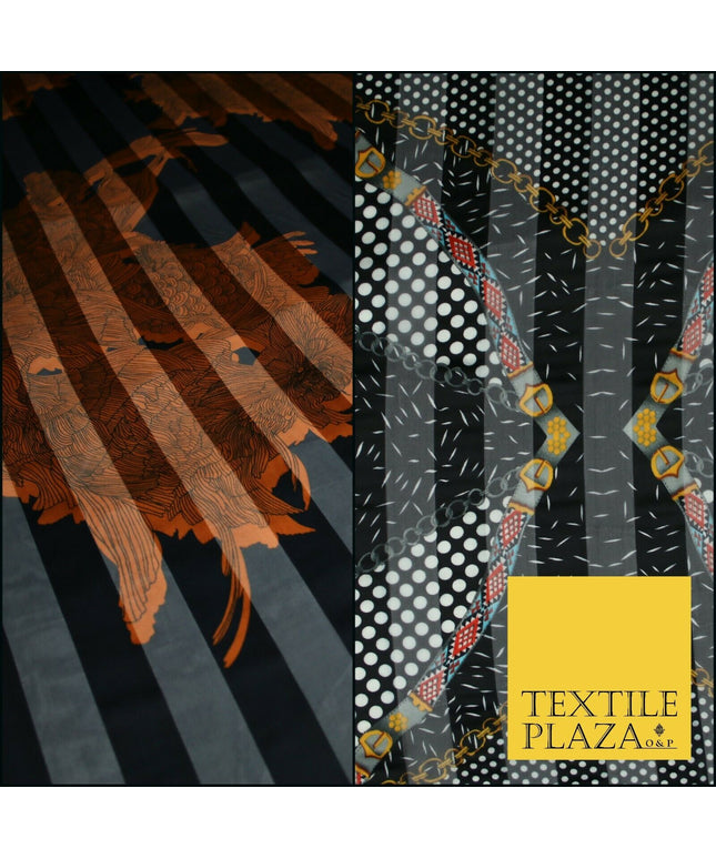 Premium Floral Chain Belt Spotted Stripe Satin Printed Georgette Dress Fabric
