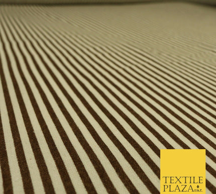 Brown Pinstriped Printed POLYCOTTON CANVAS Dress Fabric Craft Bags 60" Wide 1643