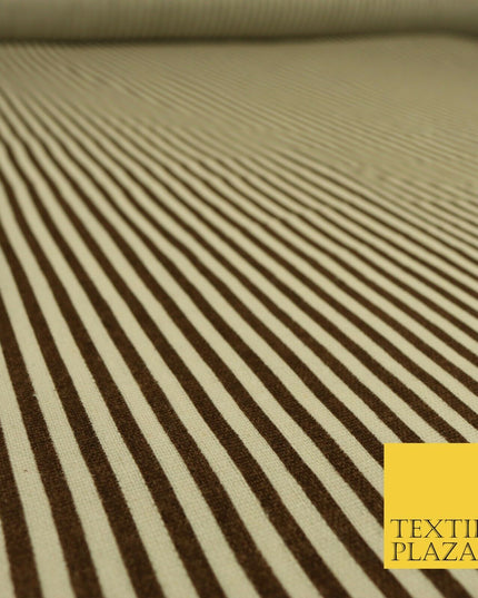 Brown Pinstriped Printed POLYCOTTON CANVAS Dress Fabric Craft Bags 60" Wide 1643