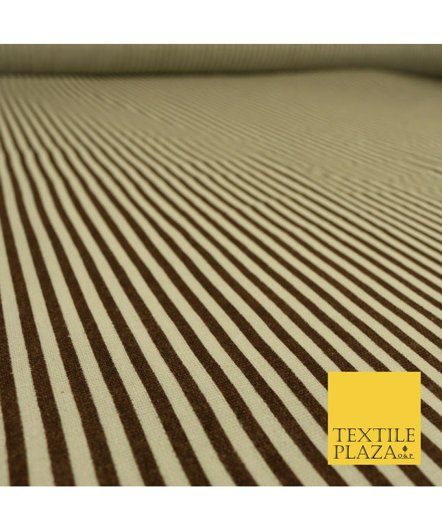 Brown Pinstriped Printed POLYCOTTON CANVAS Dress Fabric Craft Bags 60" Wide 1643