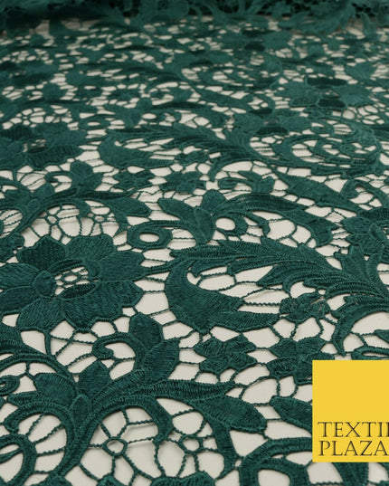 FOREST GREEN Luxury Webbed Flower Guipure Lace Dress Fabric Wedding Bridal 1589