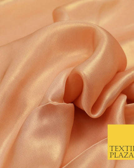 PEACH GOLD Fine Silky Metallic Shimmer Satin Georgette Dress Fabric Drape 1426