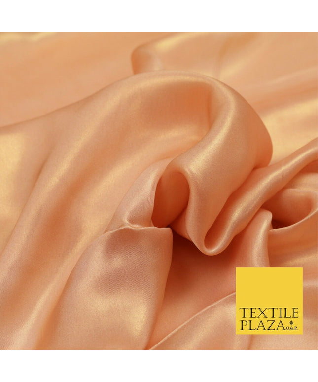 PEACH GOLD Fine Silky Metallic Shimmer Satin Georgette Dress Fabric Drape 1426