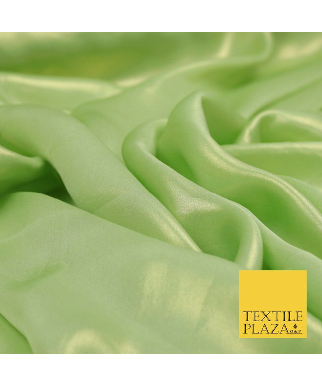 APPLE GREEN Fine Silky Metallic Shimmer Satin Georgette Dress Fabric Drape 1432
