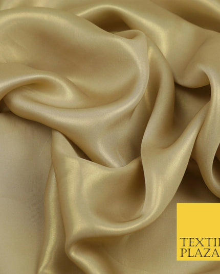 LIGHT GOLD Fine Silky Metallic Shimmer Satin Georgette Dress Fabric Drape 1434