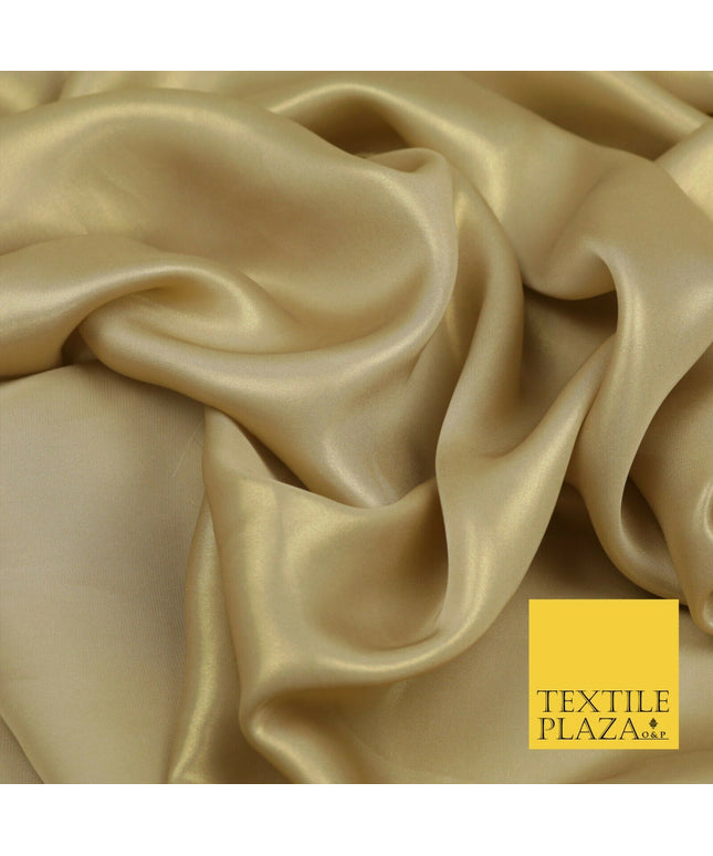 LIGHT GOLD Fine Silky Metallic Shimmer Satin Georgette Dress Fabric Drape 1434