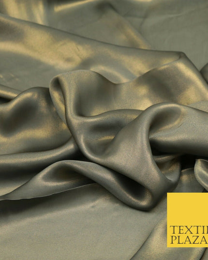 GRAPHITE GOLD Fine Silky Metallic Shimmer Satin Georgette Dress Fabric Drape1424
