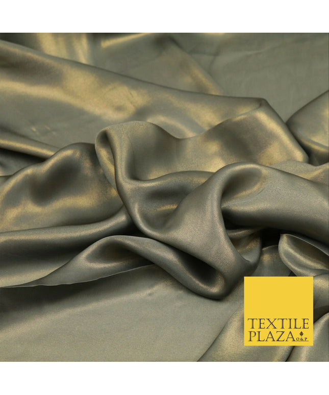GRAPHITE GOLD Fine Silky Metallic Shimmer Satin Georgette Dress Fabric Drape1424
