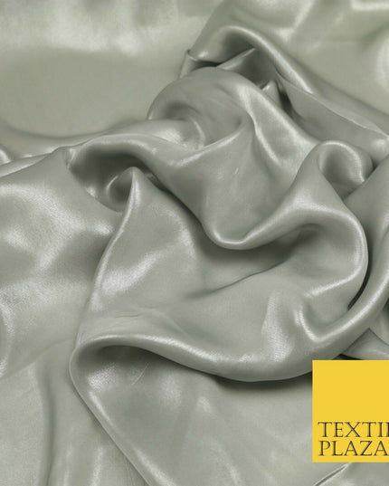 SILVER GREY Fine Silky Metallic Shimmer Satin Georgette Dress Fabric Drape 1423