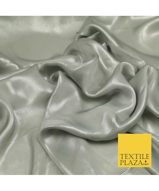 SILVER GREY Fine Silky Metallic Shimmer Satin Georgette Dress Fabric Drape 1423