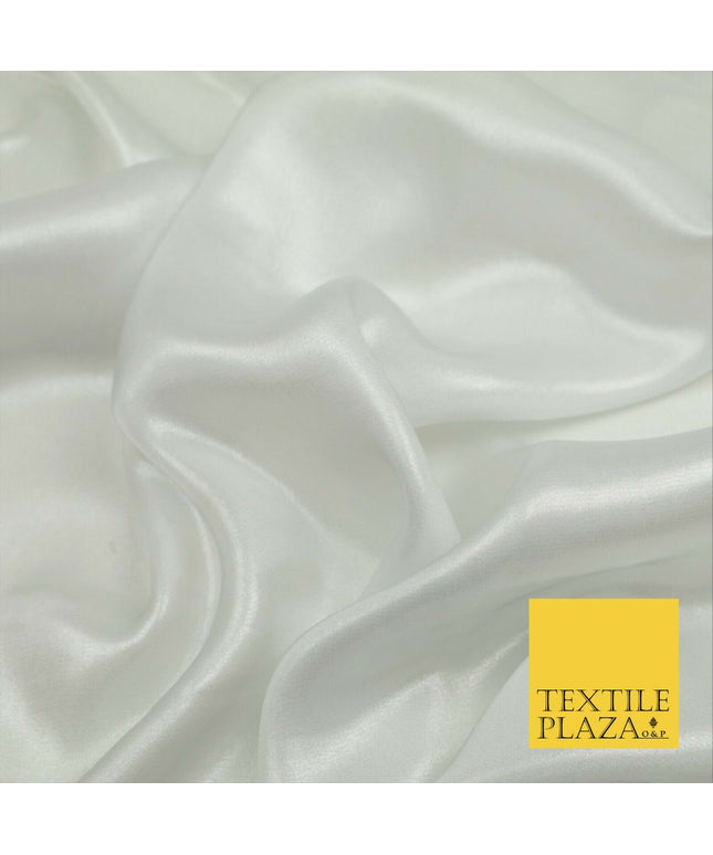 WHITE SILVER Fine Silky Metallic Shimmer Satin Georgette Dress Fabric Drape 1418