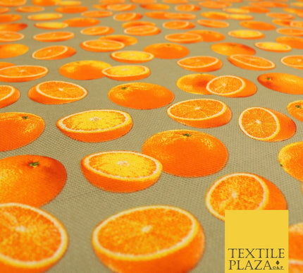 Warm Grey Fruity ORANGES 100% COTTON CANVAS Soft Fabric Craft Dress Bags 1639