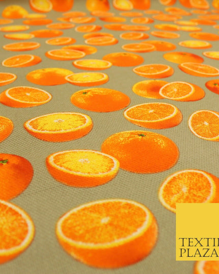 Warm Grey Fruity ORANGES 100% COTTON CANVAS Soft Fabric Craft Dress Bags 1639