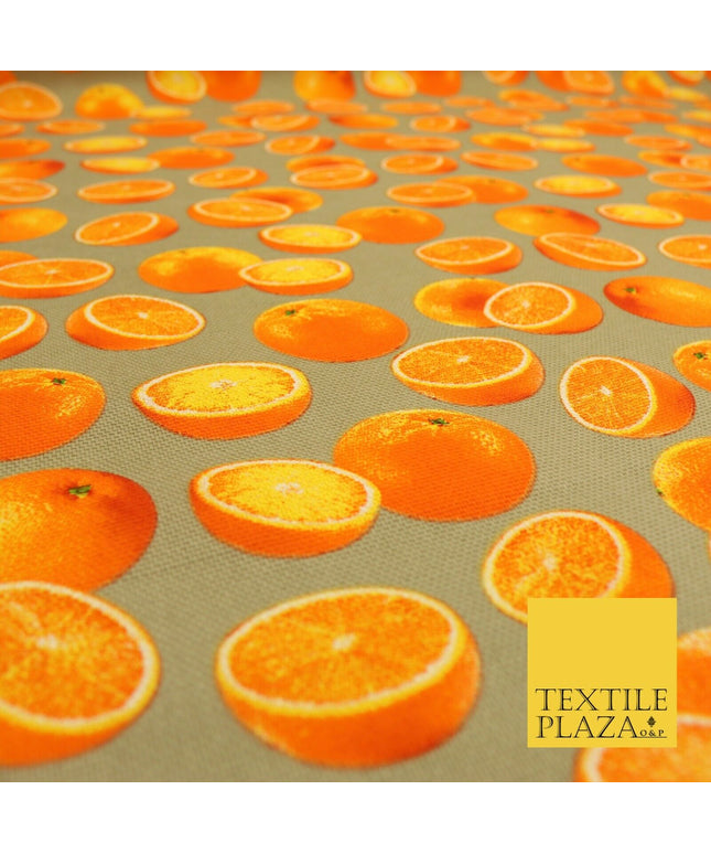 Warm Grey Fruity ORANGES 100% COTTON CANVAS Soft Fabric Craft Dress Bags 1639