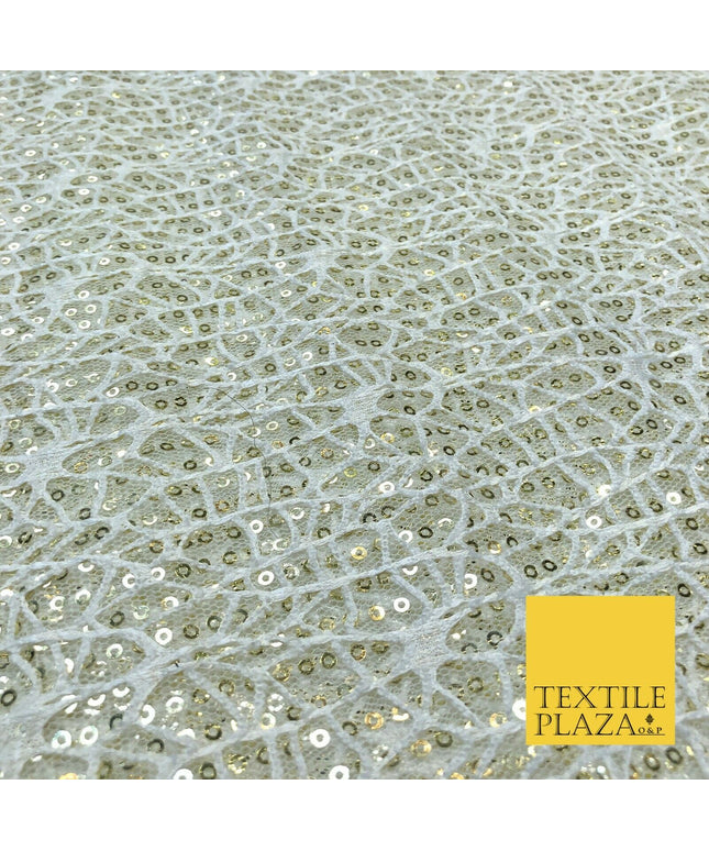 IVORY Webbed Sequin Net Lace Dress Fabric Backdrop Dance Sparkle 1238