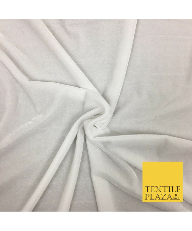 Pure Ice White Soft Plain Velvet Fabric Material - 58" - More Colours PA144