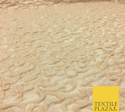 PALE PEACH Ornate Floral 3D Bubble Brocade Dress Fabric Metallic Fancy 1366