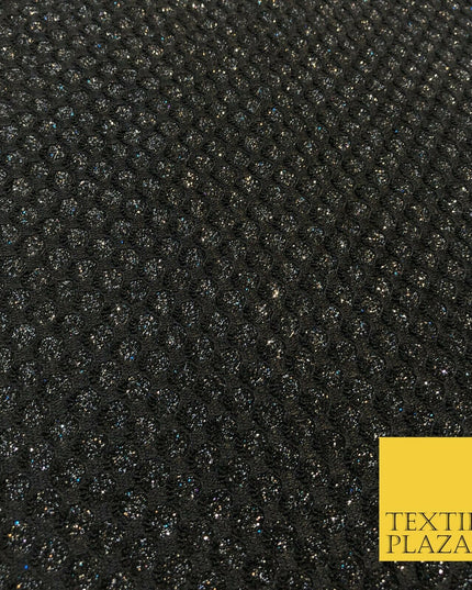 BLACK Glitter Foil Satin Bonded Oval Lace Party Dancewear Dress Fabric 1232