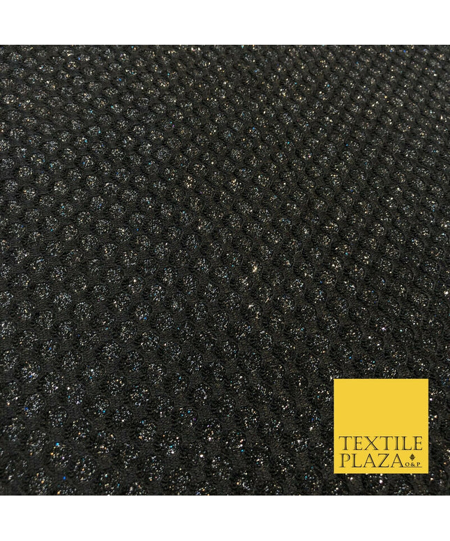 BLACK Glitter Foil Satin Bonded Oval Lace Party Dancewear Dress Fabric 1232