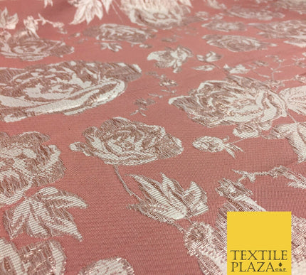 DUSTY PINK Luxury Floral Rose Textured Brocade Dress Fabric Metallic Fancy 1360