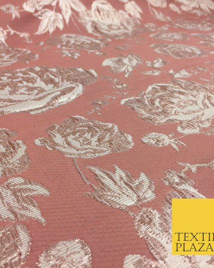 DUSTY PINK Luxury Floral Rose Textured Brocade Dress Fabric Metallic Fancy 1360