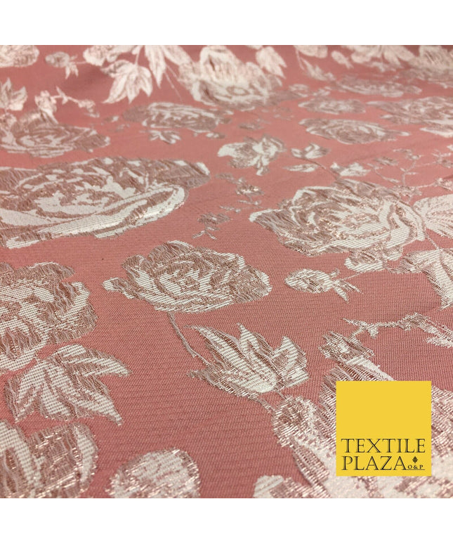 DUSTY PINK Luxury Floral Rose Textured Brocade Dress Fabric Metallic Fancy 1360