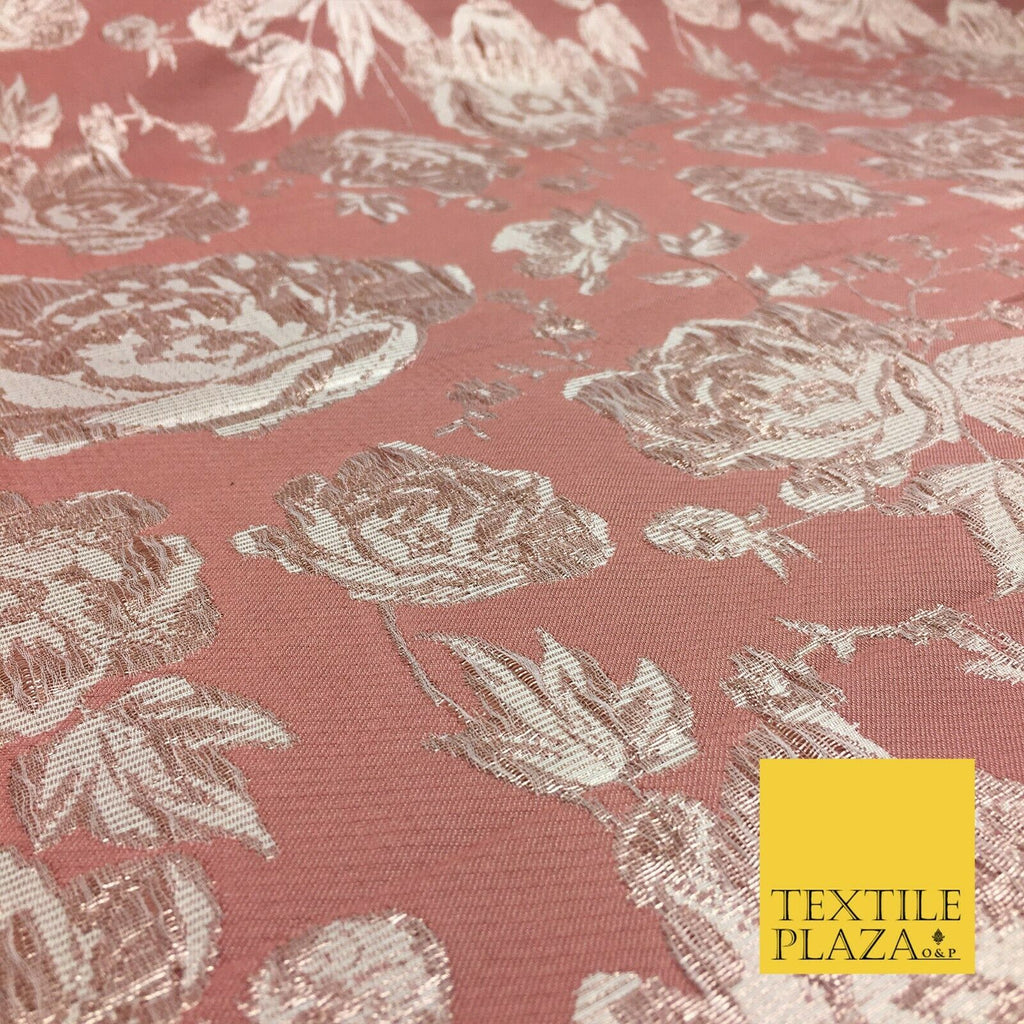 DUSTY PINK Luxury Floral Rose Textured Brocade Dress Fabric Metallic Fancy 1360