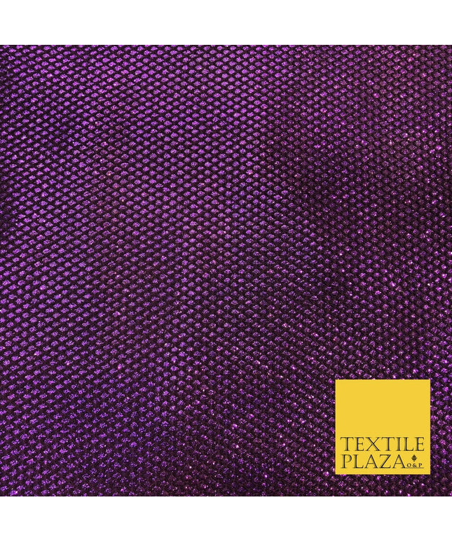 PURPLE Glitter Foil Satin Bonded Oval Lace Party Dancewear Dress Fabric 1230