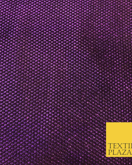 PURPLE Glitter Foil Satin Bonded Oval Lace Party Dancewear Dress Fabric 1230