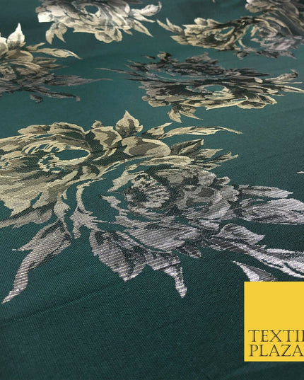 Luxury DEEP GREEN Large Floral Metallic Jacquard Fabric Waistcoats Jackets 1355