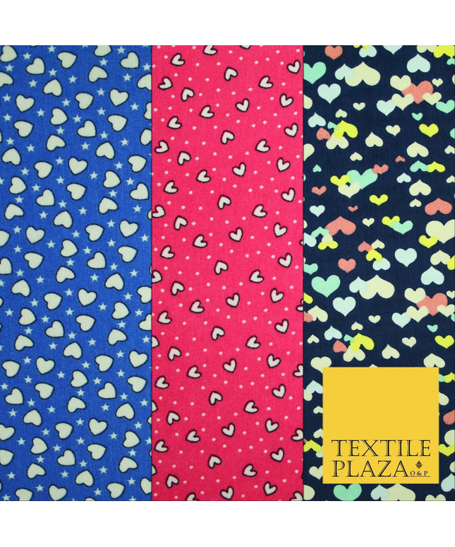 Small Cute Heart Love Valentine Rainbow Printed Crepe Polyester Dress Fabric 58"