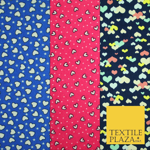 Small Cute Heart Love Valentine Rainbow Printed Crepe Polyester Dress Fabric 58"