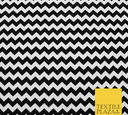 BLACK WHITE Zig Zag Wacky Illusion Print CANVAS Fabric Craft Dress Bags 1637